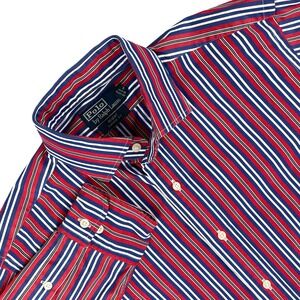 Polo Ralph Lauren Shirt Men M Red Blue Stripe Long Sleeve Button Down Regent Fit
